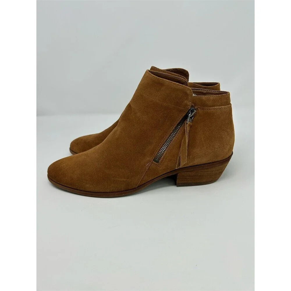 Sam Edelman Packer Ankle Booties Womens Brown Side Zip Tassel Block Heel Size 12